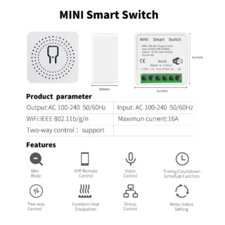 FBT-N-WR 16A WIFI Mini module switch 2 Way Smart Home Automation relay Module Works with Smart Life App Alexa Google Home