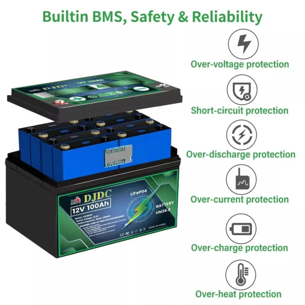 DJDC Dongjin 12v 100Ah Lithium-Ion LiFePO4 Deep Cycle battery Without Communication - Image 3