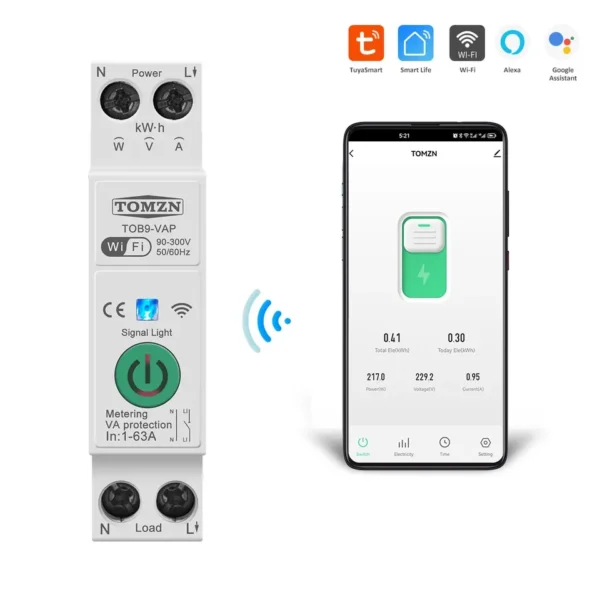 Tomzn TOB9-VAP 8in1 63A WIFI Smart Switch with monitoring and Protection, TOMZN wifi breaker full function - Image 2
