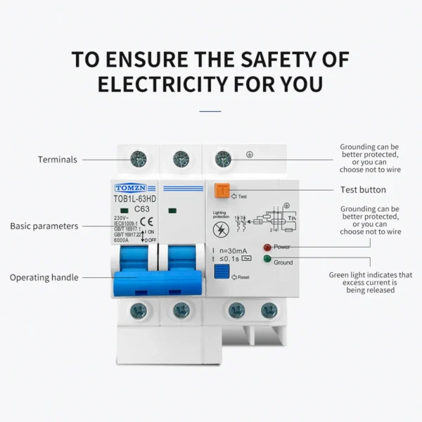 Tomzn Residual current circuit breaker Main switch with surge protector RCBO MCB with Lightning protection SPD