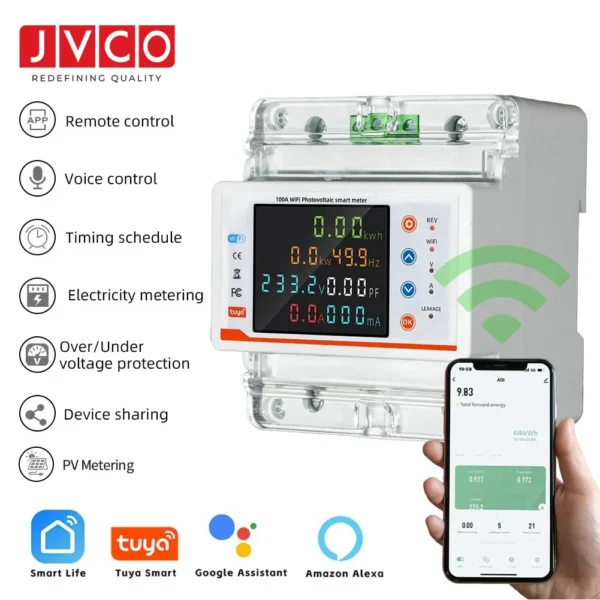 JVCO 14in1 100A Bidirectional WIFI Smart Meter with Monitoring and Protection - Image 2