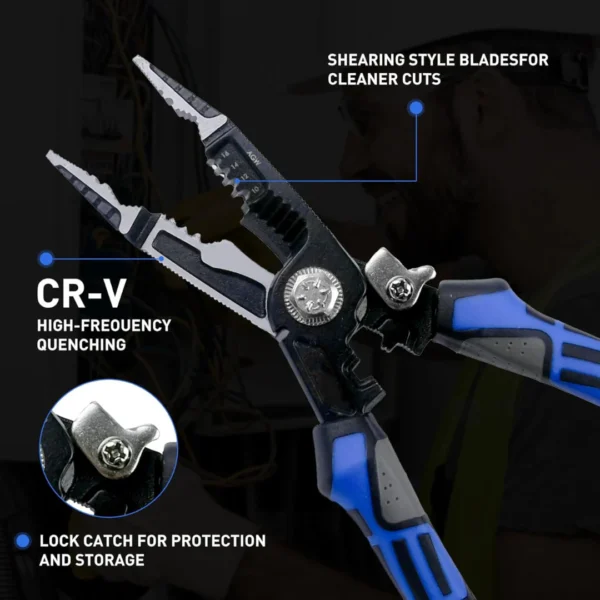 YTH ME11 9-in-1 Multi-Functional Wire Stripper – 8" Wire Stripping, Cutting & Crimping Tool for Electric Cable Work - Image 2