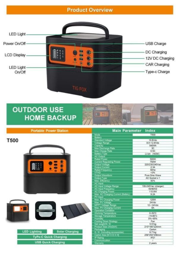 TigFox T500 - 500W Solar-Ready Portable Lithium Power Station - Image 8