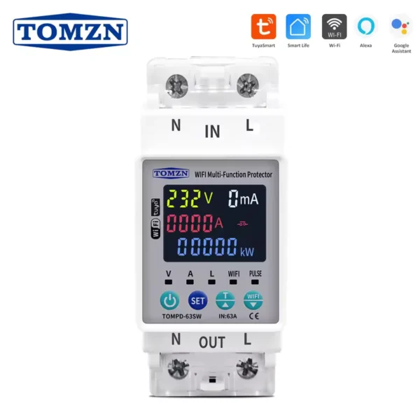 Tomzn TOMPD 63SW- 63A WIFI Protector with voltage current and leakage protection Mini 10in1 - Image 3