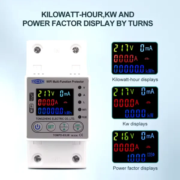 Tomzn All in One TOMPD 63LW 63A WIFI Smart Circuit Breaker with voltage current and leakage protection. Tomzn 10in1 Smart Protector - Image 3