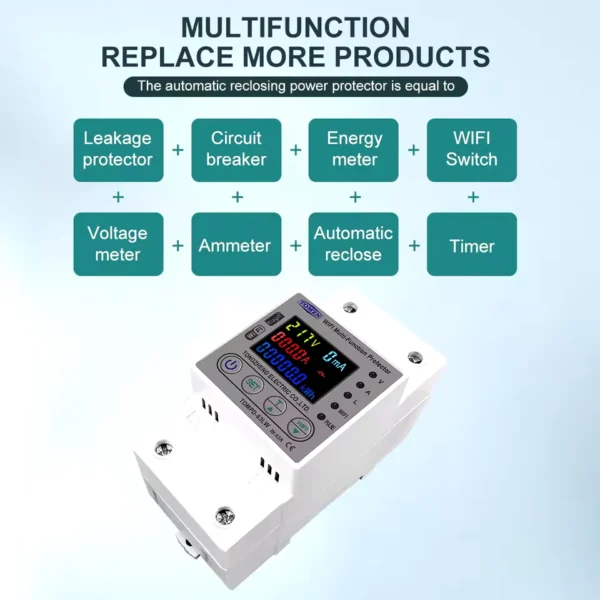 Tomzn All in One TOMPD 63LW 63A WIFI Smart Circuit Breaker with voltage current and leakage protection. Tomzn 10in1 Smart Protector - Image 4