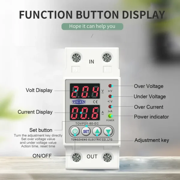 Tomzn 4th Gen 2IN1 Adjustable Over & Under Voltage Protector TOVPD1-63/TOVPD1-40 - Image 3