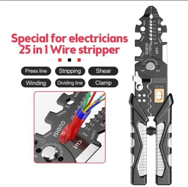 Multi-Functional 25in1 Wire Stripper, Cutter, and Crimping Plier – Tool